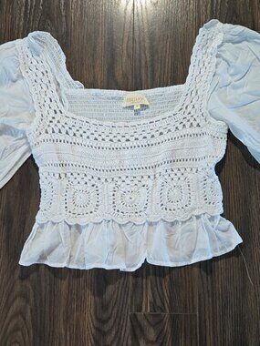 REBELLION 70s/Boho/Peasant Style 100% Cotton & Crochet Crop Top NWOT/SIZE M